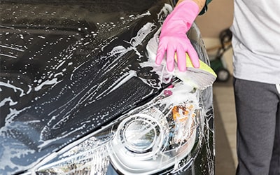 Snow foam wash on a car bonnet